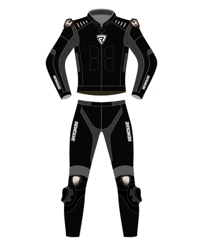 Image of leather suit front in black color